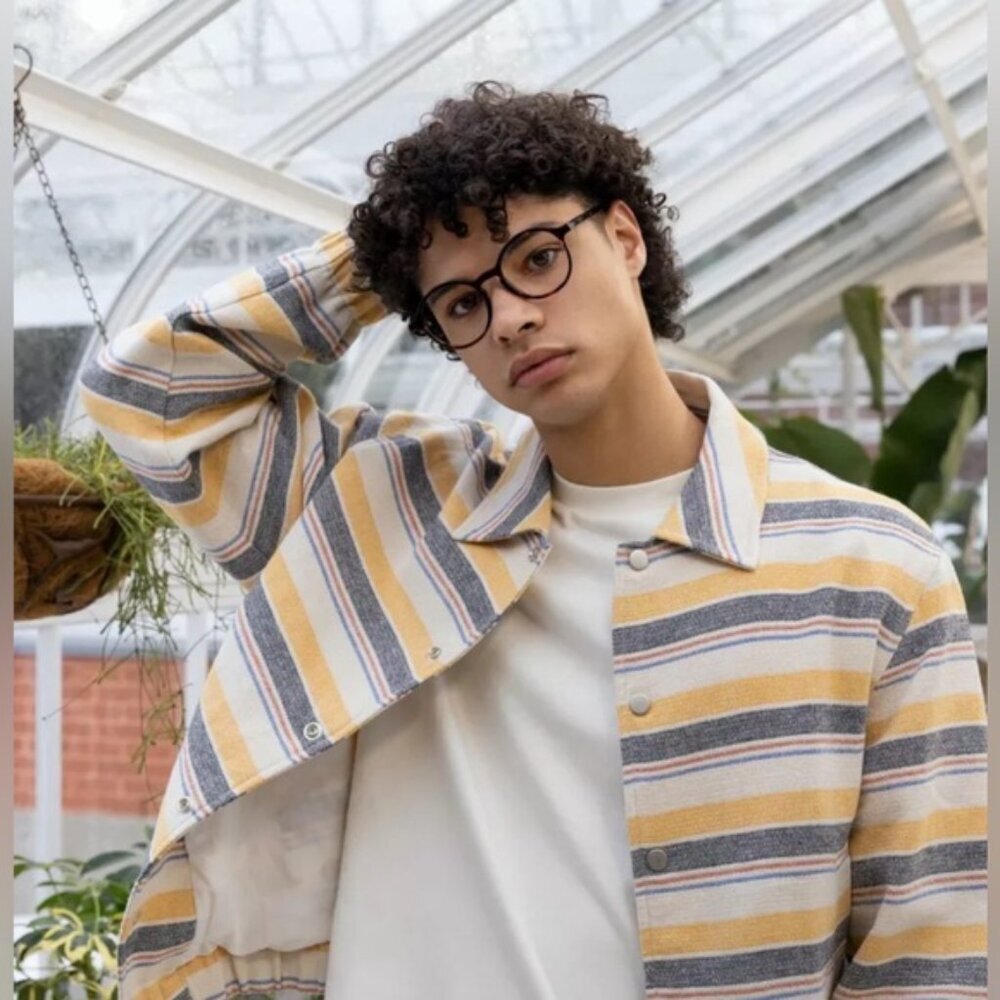 NWT ZARA Striped Beige Yellow Multicolored Structured Bomber Jacket Size M